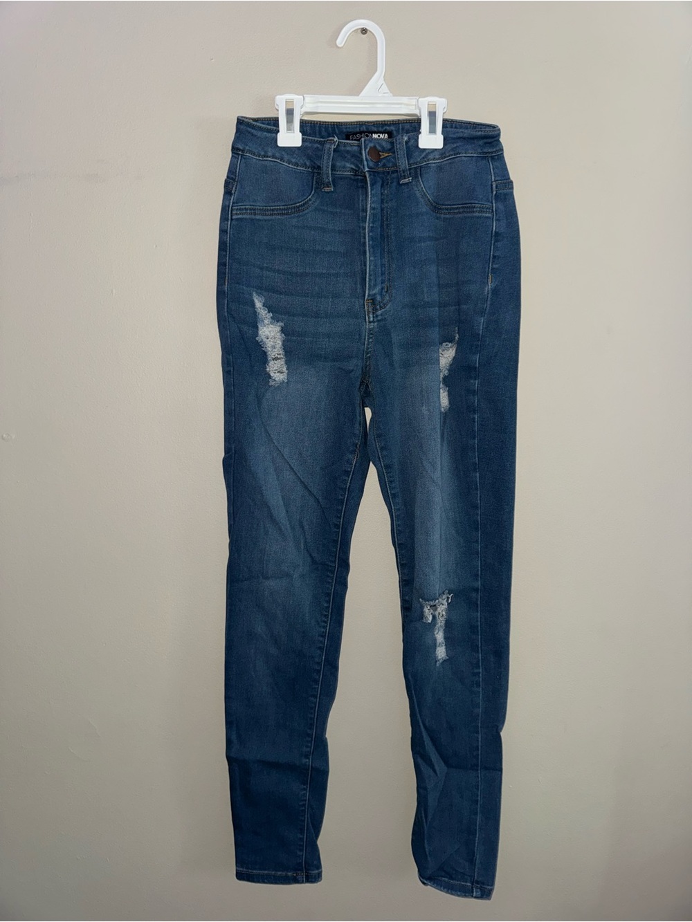 Fashion Nova Women’s Distressed Skinny Jeans - Dark Blue